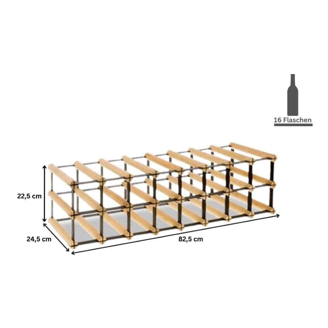 WEINREGAL Vinotega Mod Metal 22,5x82,5x24,5 cm 8x2 Flaschen Massives Kiefernholz Natur - Naturfarben, Holz (82.5/22.5/24.5cm) - PROREGAL
