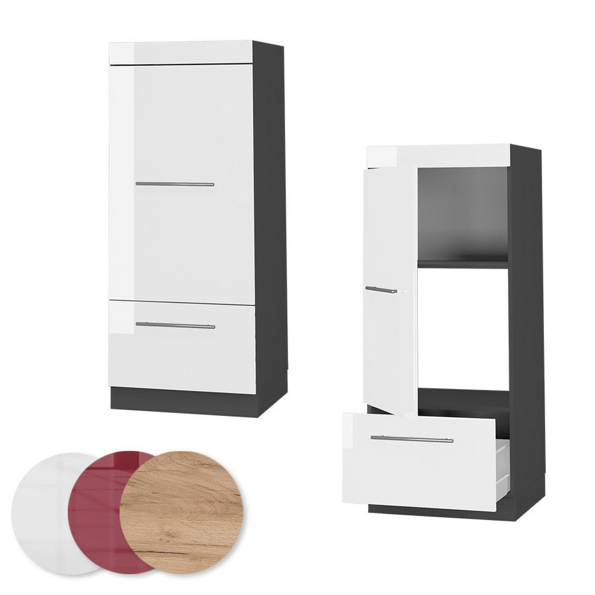 MIKROWELLENSCHRANK Fame-Line Weiß Hochglanz 60 cm - Weiß Hochglanz/Anthrazit, Holzwerkstoff (60/153.6/58.1cm) - Vicco