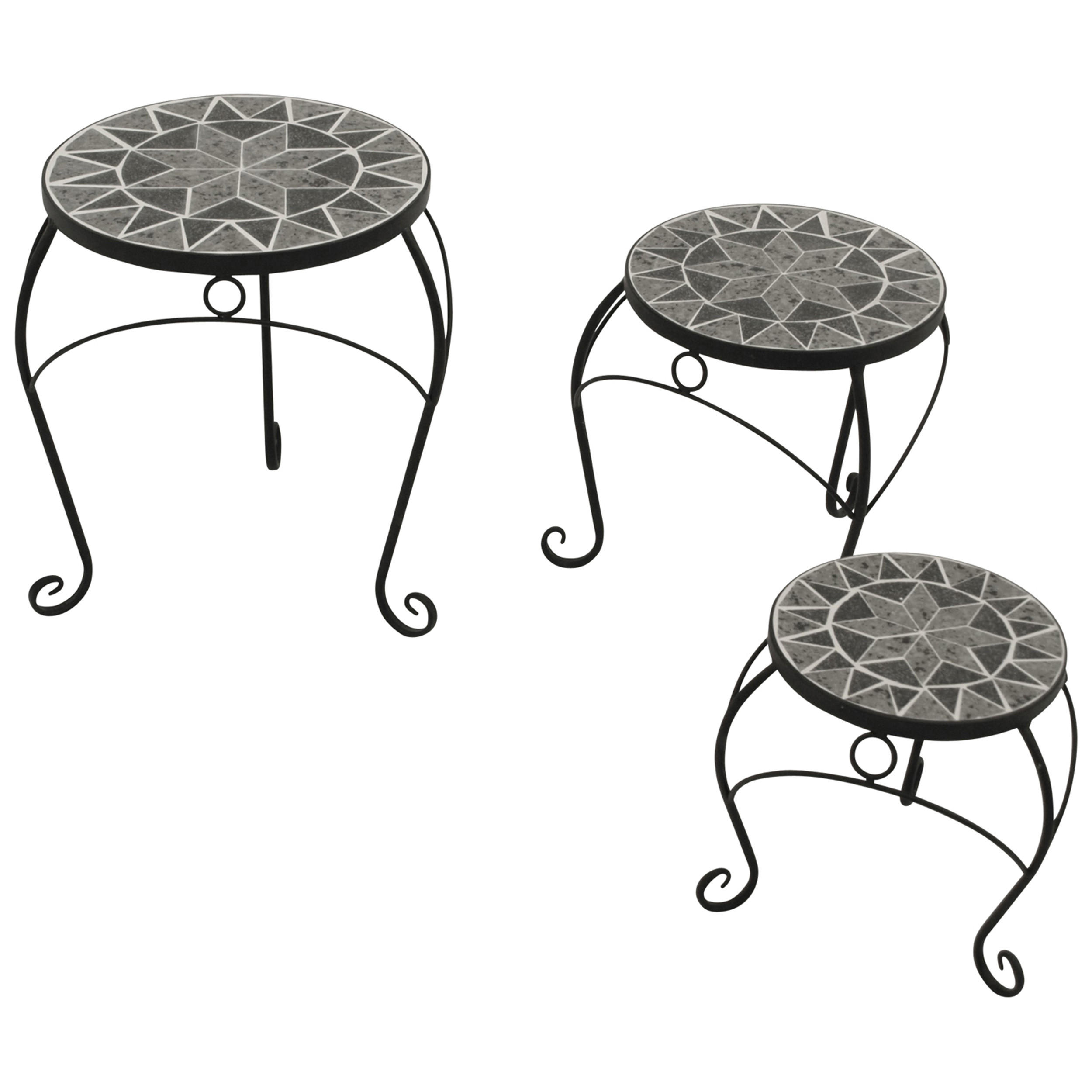 BEISTELLTISCHE 3-ER SET Lancaster - Stahlgestell - Tischplatten aus echter Keramik in Mosaik Optik, Farbe grau - Grau, Metall (36.5/36.5/40.5cm) - TPFGarden