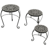BEISTELLTISCHE 3-ER SET Lancaster - Stahlgestell - Tischplatten aus echter Keramik in Mosaik Optik, Farbe grau - Grau, Metall (36.5/36.5/40.5cm) - TPFGarden