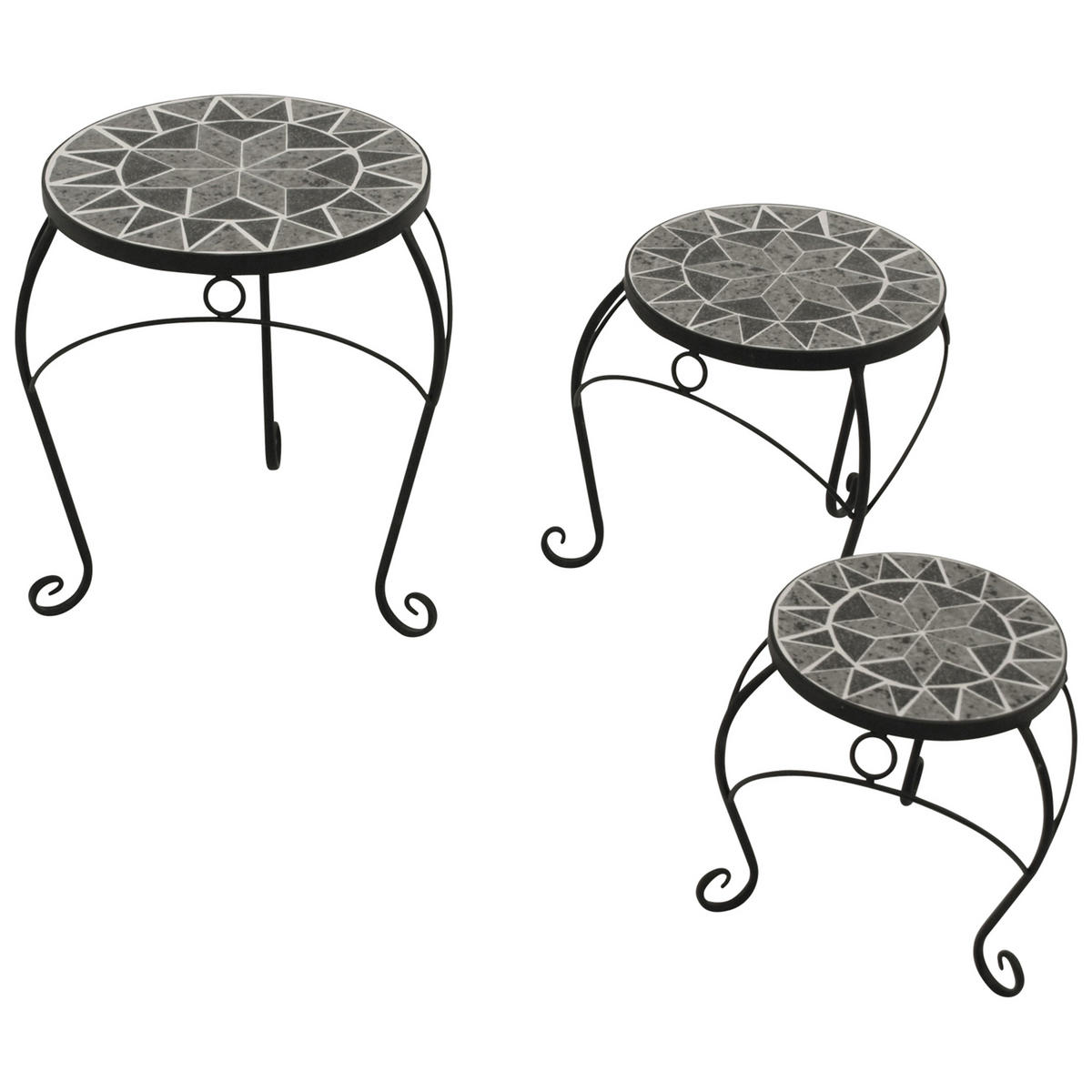 BEISTELLTISCHE 3-ER SET Lancaster - Stahlgestell - Tischplatten aus echter Keramik in Mosaik Optik, Farbe grau - Grau, Metall (36.5/36.5/40.5cm) - TPFGarden