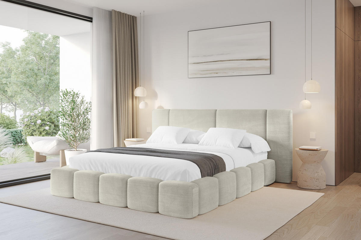 POLSTERBETT mit Bettkasten und Lattenrost, Bett mit Matratze H3/H4 - NILO 140x200 Creme - Cappuccino, Holzwerkstoff/Textil (140/200cm) - ALTDECOR