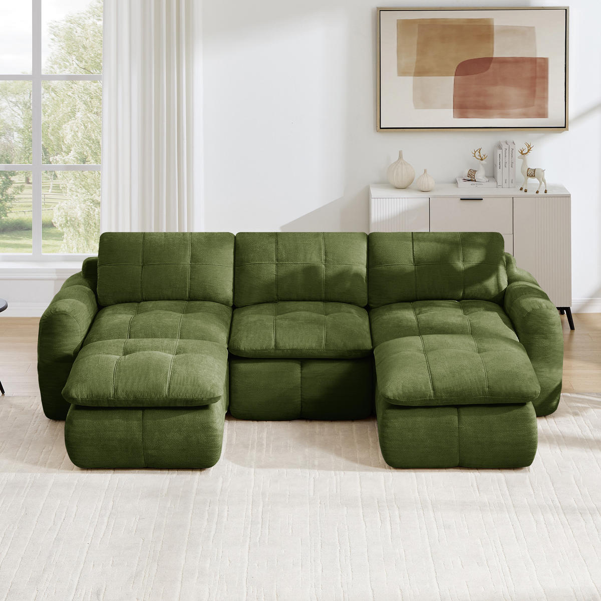 WOHNLANDSCHAFT DE-34464 U-Form mit 2 Ottomanen Grün - Grün, Textil (160/68/264cm) - ComfortXL