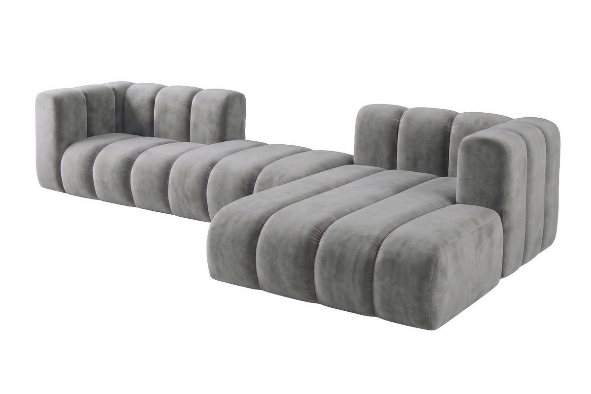ECKSOFA Modulares In L-Form, Velvet-Stoff Riviera, Grau, Rechts, GRAND 319 cm - Grau, Holz (319/175cm) - Kaiser Möbel