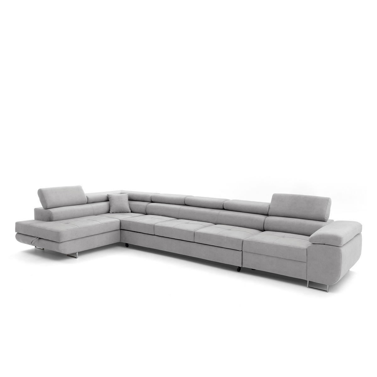 ECKSOFA WILD XXL Links mit Schlaffunktion 125x240 Velours Hellgrau - Silberfarben/Hellgrau, Holz/Textil (400/200cm) - Muffo