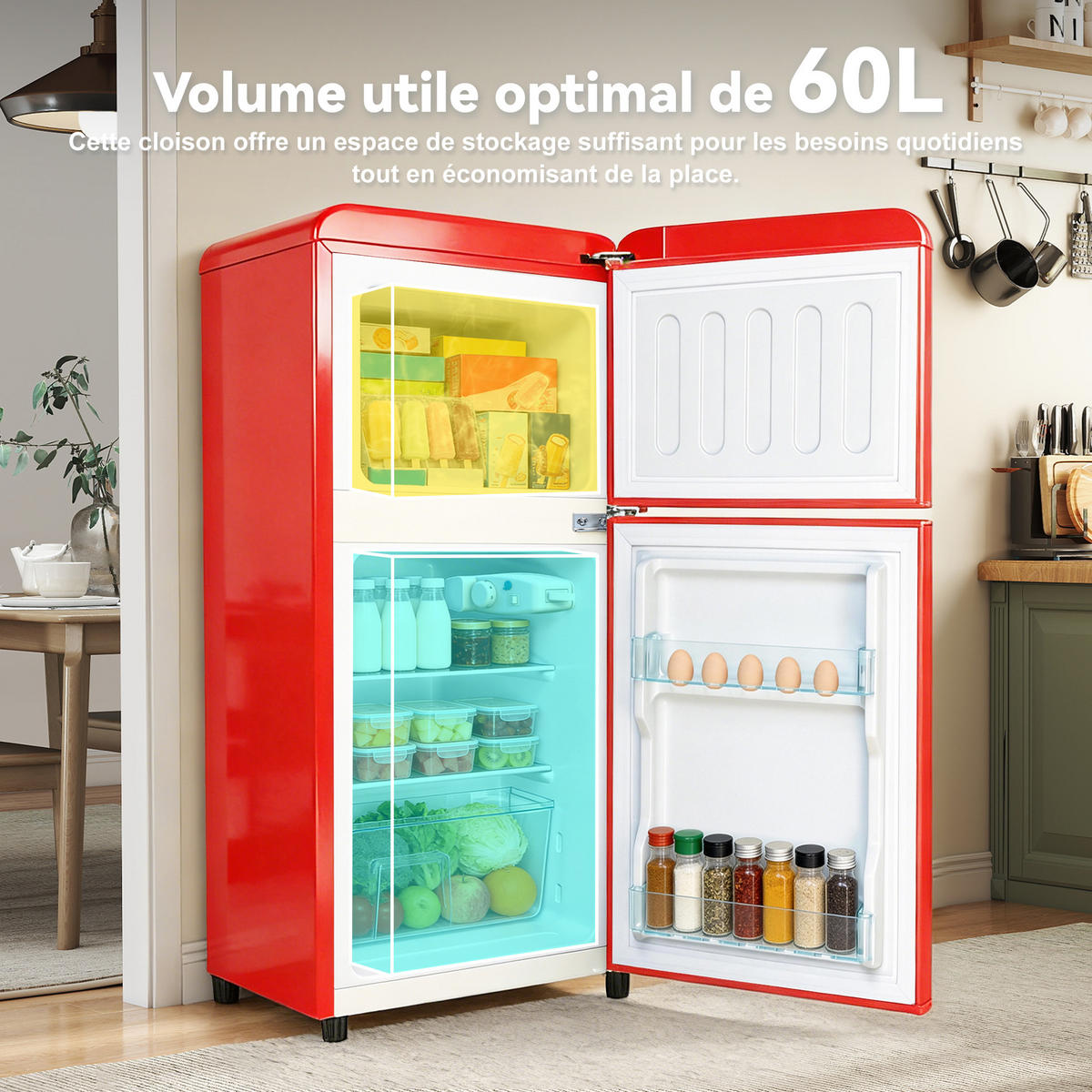KÜHL-GEFRIER-KOMBINATION 60 l, 22 l Gefriervolumen, Energieeffizienzklasse C, Rot - Rot, Metall (45/89/41cm) - FOHERE