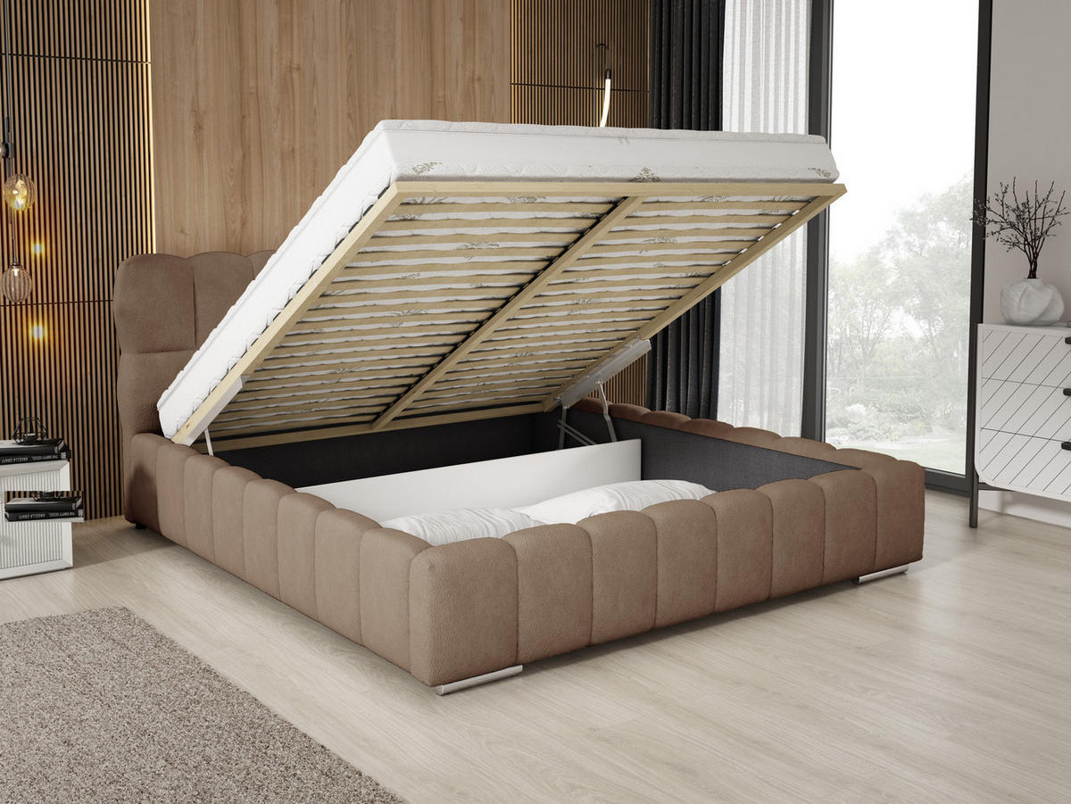 POLSTERBETT 180x200 cm Avilla mit Bettkasten, Lattenrost, Boucle, Braun - Braun, Holz/Textil (180/200cm) - Emporius