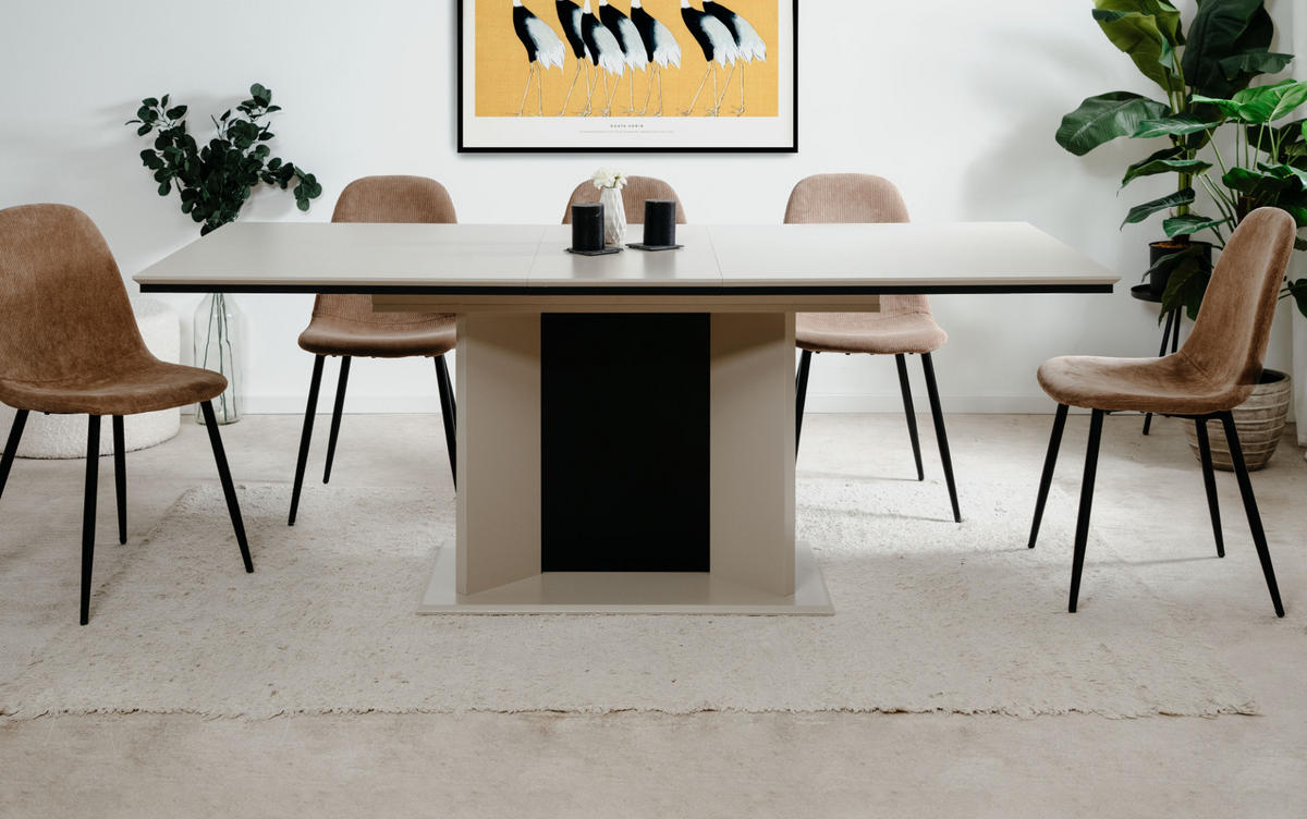 ESSTISCH sand, schwarz, Säulentisch ausziehbar 160 - 200 x 90 cm - Sandfarben/Schwarz, Holzwerkstoff (160/90/76cm) - Furn.Design