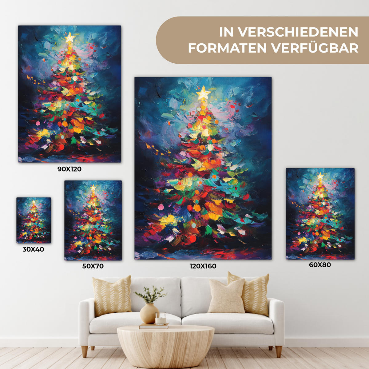 LEINWANDBILD Weihnachtsbaum - Weihnachten - Abstrakt - Farbenfroh 30x40 cm - Multicolor, Textil (30/40cm) - MuchoWow
