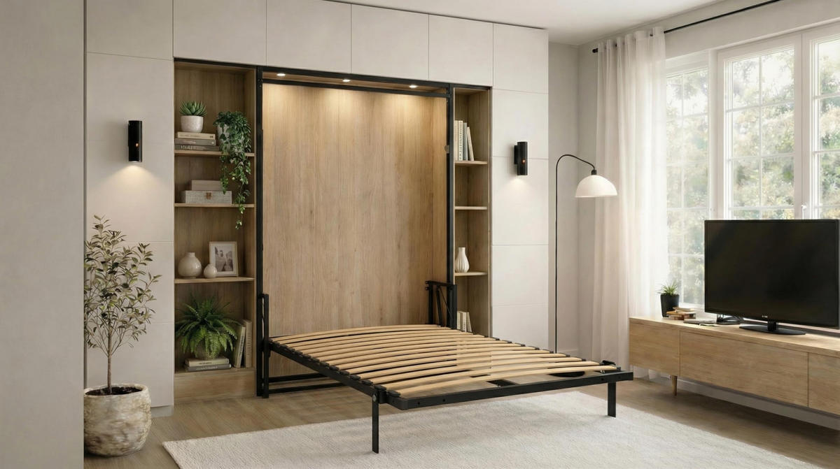 WANDBETT Morphy Classik Modulares SizeFlex- und TypeFlex-System - 120x190 Vertikal - Schwarz, Holz/Metall (120/190cm) - WallBedKing