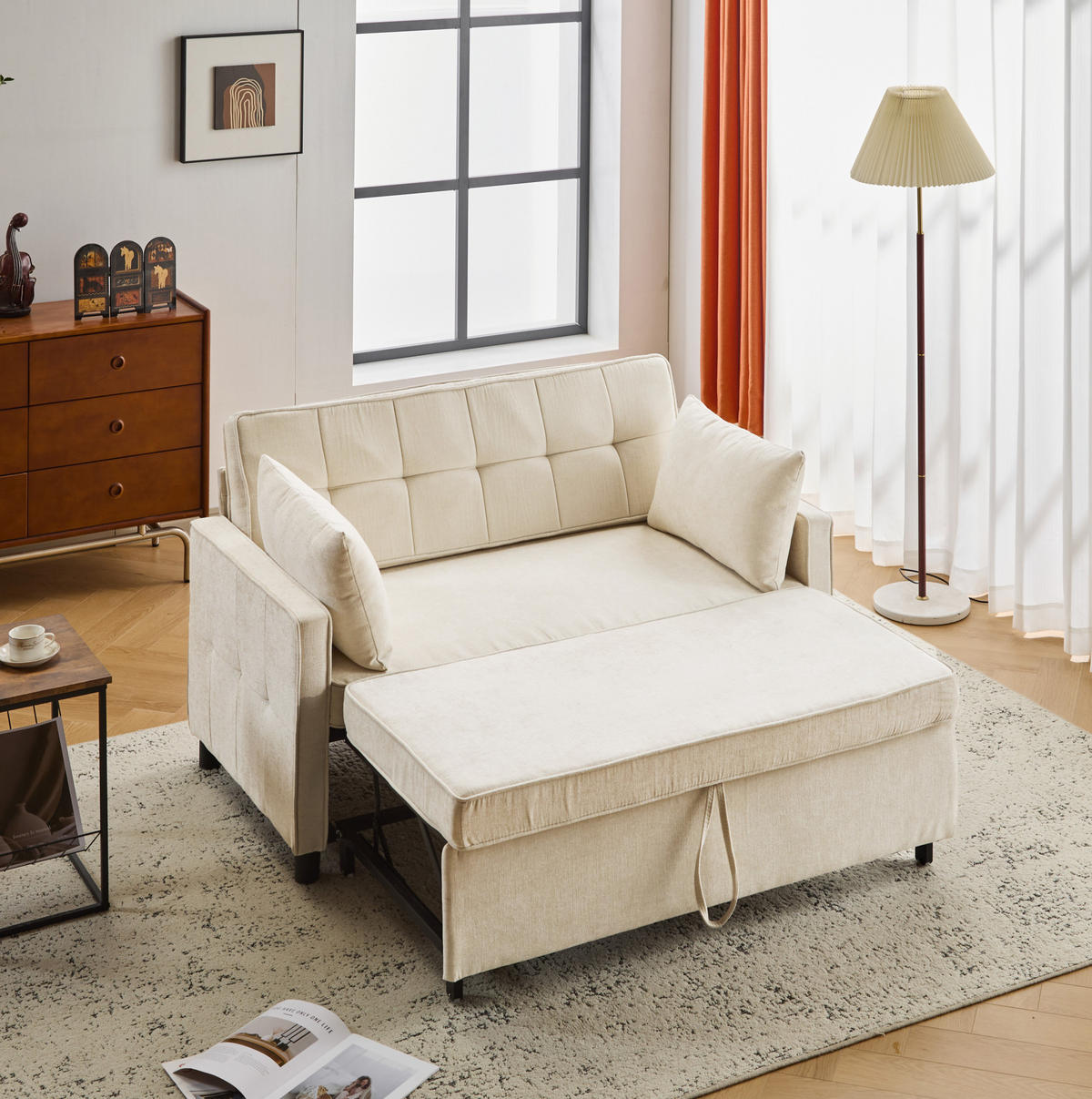 SCHLAFSOFA Chenille mit Ausziehfunktion und 2 Kissen Beige 142/79/85 cm - Beige, Textil (79/85/142cm) - Redom