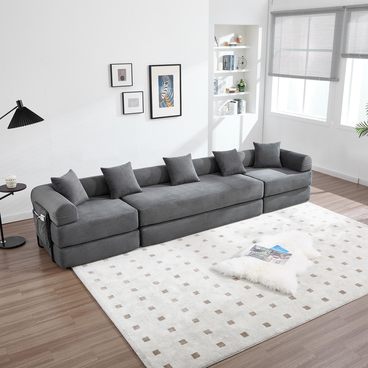 ECKSOFA Cord Dunkelgrau mit Stauraum und Schlaffunktion - Dunkelgrau, Textil/Metall (270/180cm) - WISHDOR