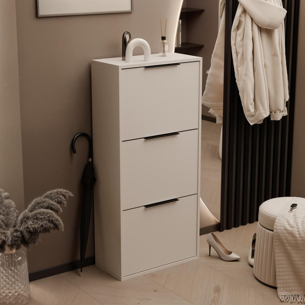 SCHUHSCHRANK Muno mit 3 Türen, Sandfarben - Sandfarben, Holzwerkstoff (60/130/30cm) - Beautysofa