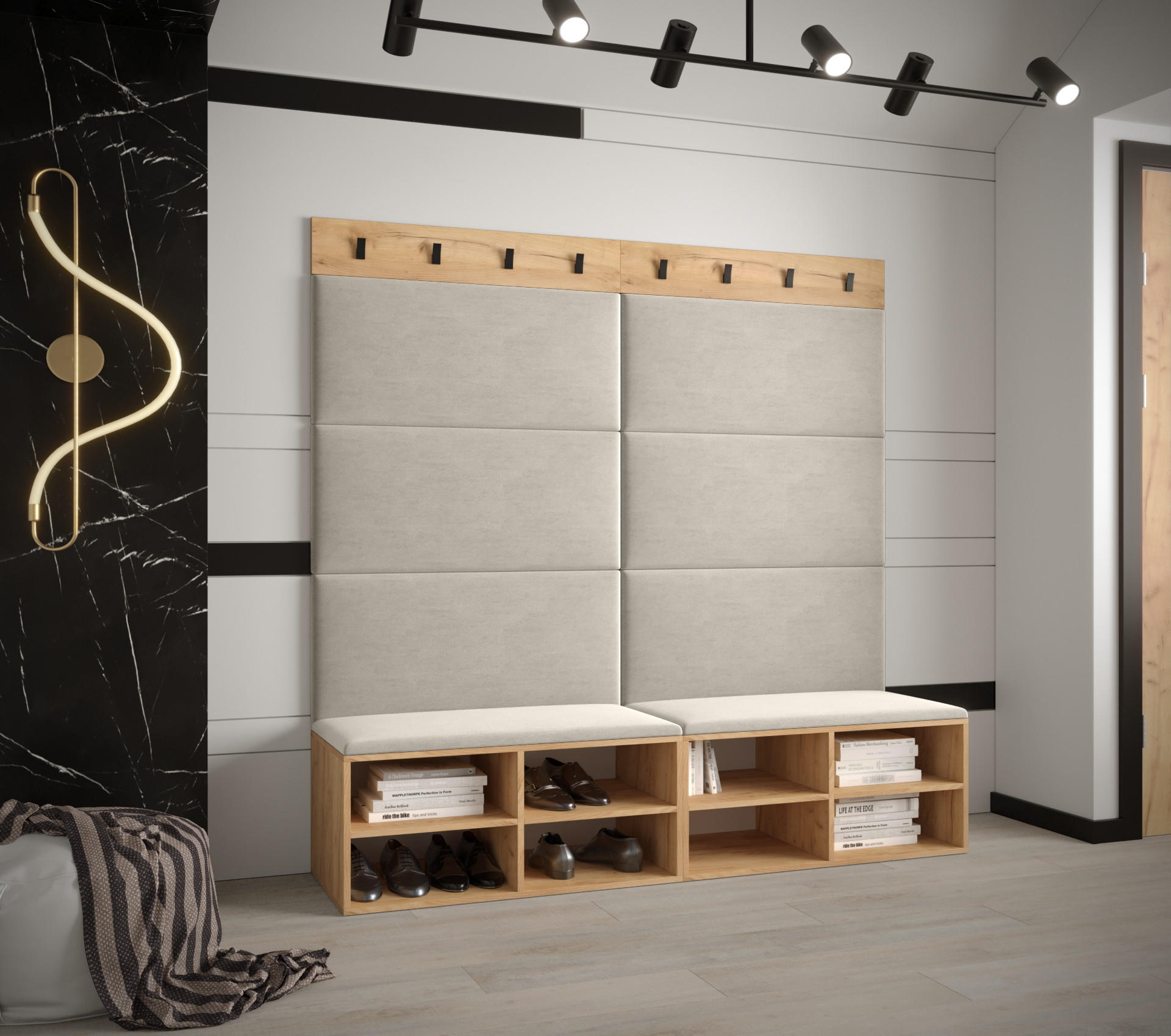 GARDEROBEN-SET 168/184/42 - Eichefarben/Creme, Holz/Kunststoff (168/184/42cm) - MÖBEL KRYSPOL