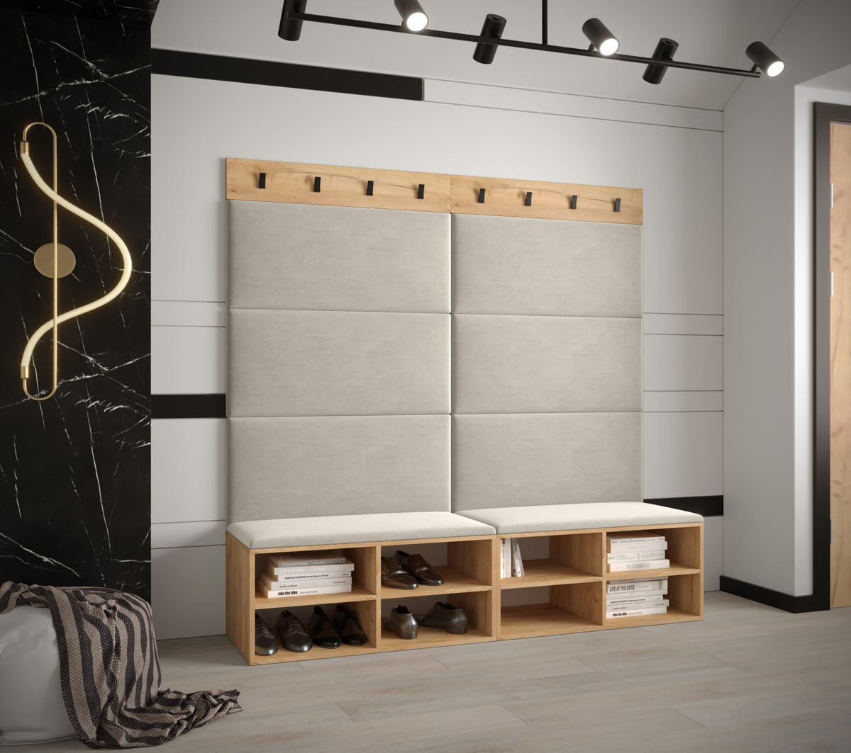 GARDEROBEN-SET 168/184/42 - Eichefarben/Creme, Holz/Kunststoff (168/184/42cm) - MÖBEL KRYSPOL