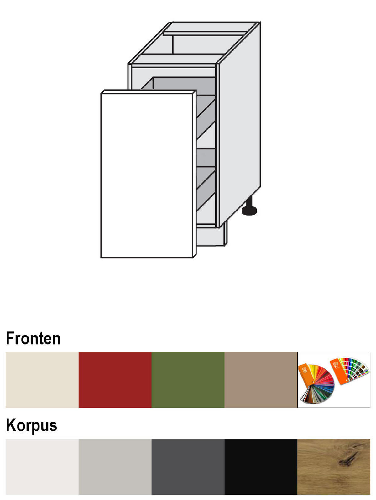 KÜCHENUNTERSCHRANK Brerra D1D/40/kargo RAL 1016 graubeige Matt / schwarz 40 / 50 / 82 cm - Rot/Schwarz, Holz/Holzwerkstoff (40/82/50cm) - Feldmann-Wohnen