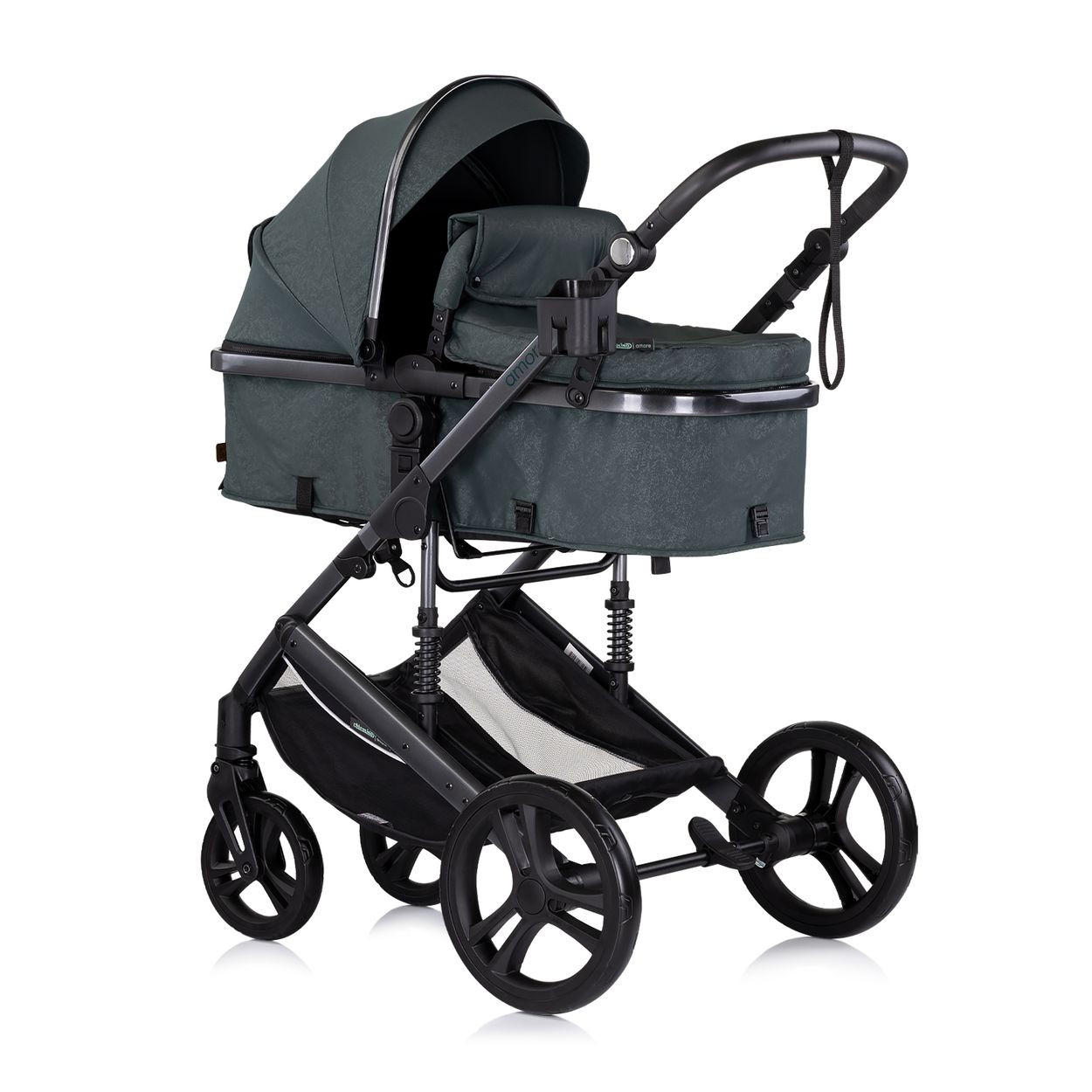 KOMBIKINDERWAGEN 2 in 1 Amore tuerkis Getränkehalter Wickeltasche Fußabdeckung Korb - Türkis, Metall (95/63/105cm) - Chipolino