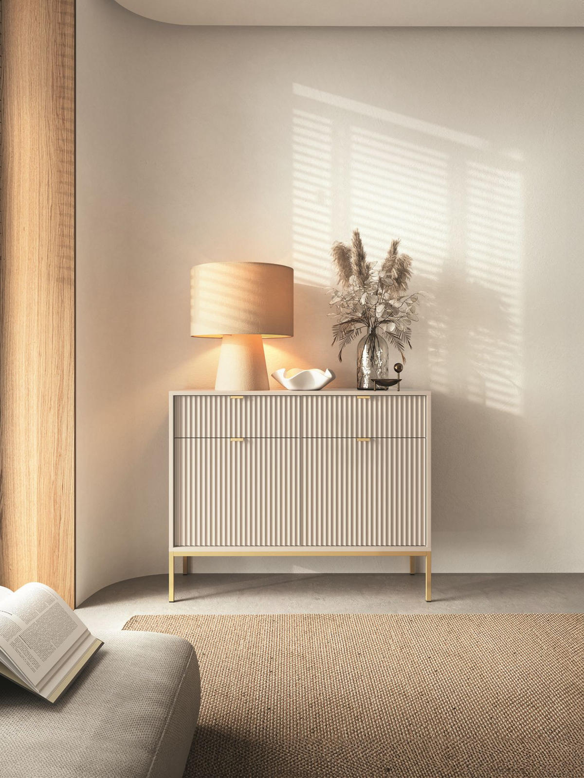 VELLORE Sideboard - Ecru/Beige, Holzwerkstoff/Metall (104/83/39cm) - Selsey