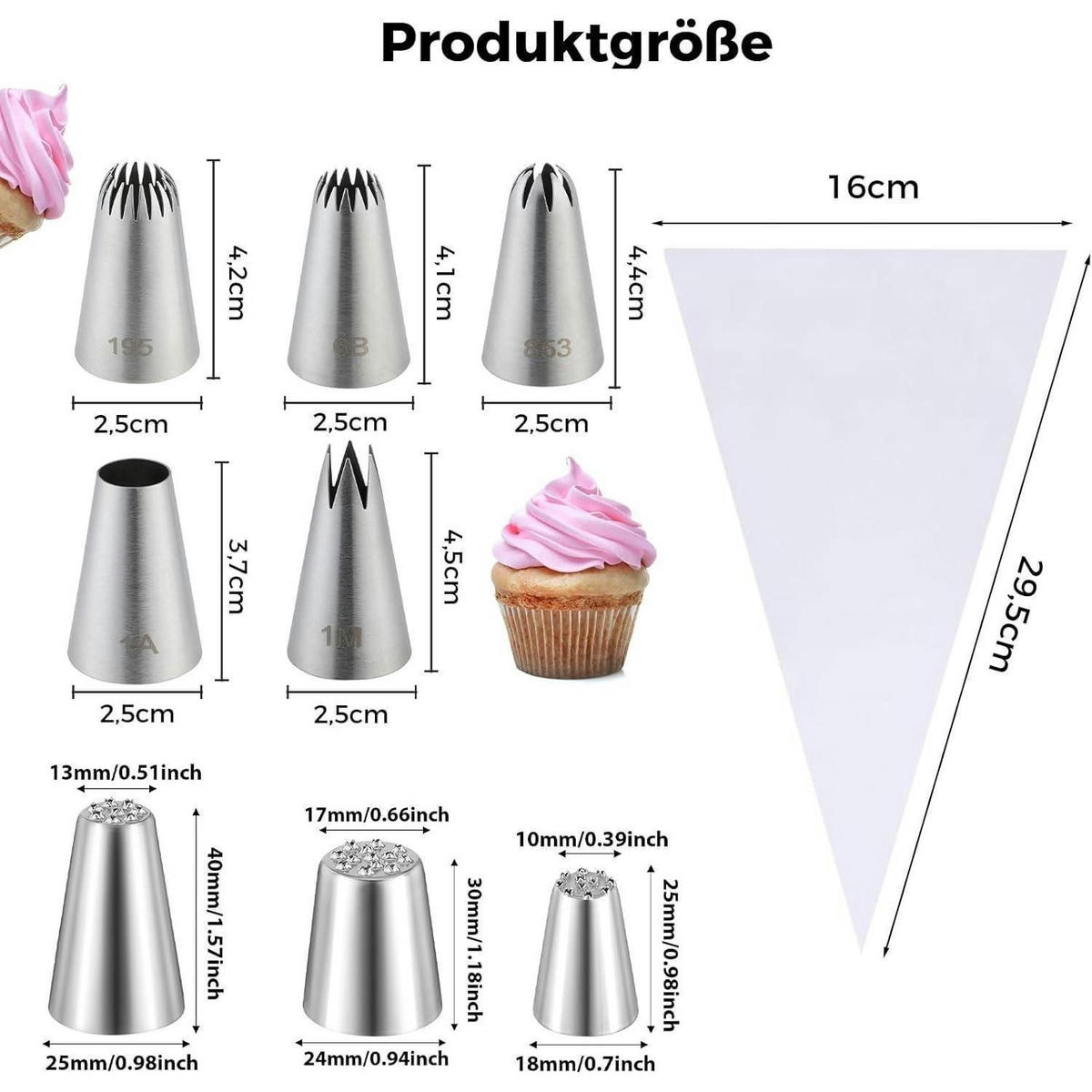 SPRITZBEUTEL Set 29-teilig Edelstahl mit Reinigungsbürste - Silberfarben, Metall (16/1/29.5cm)