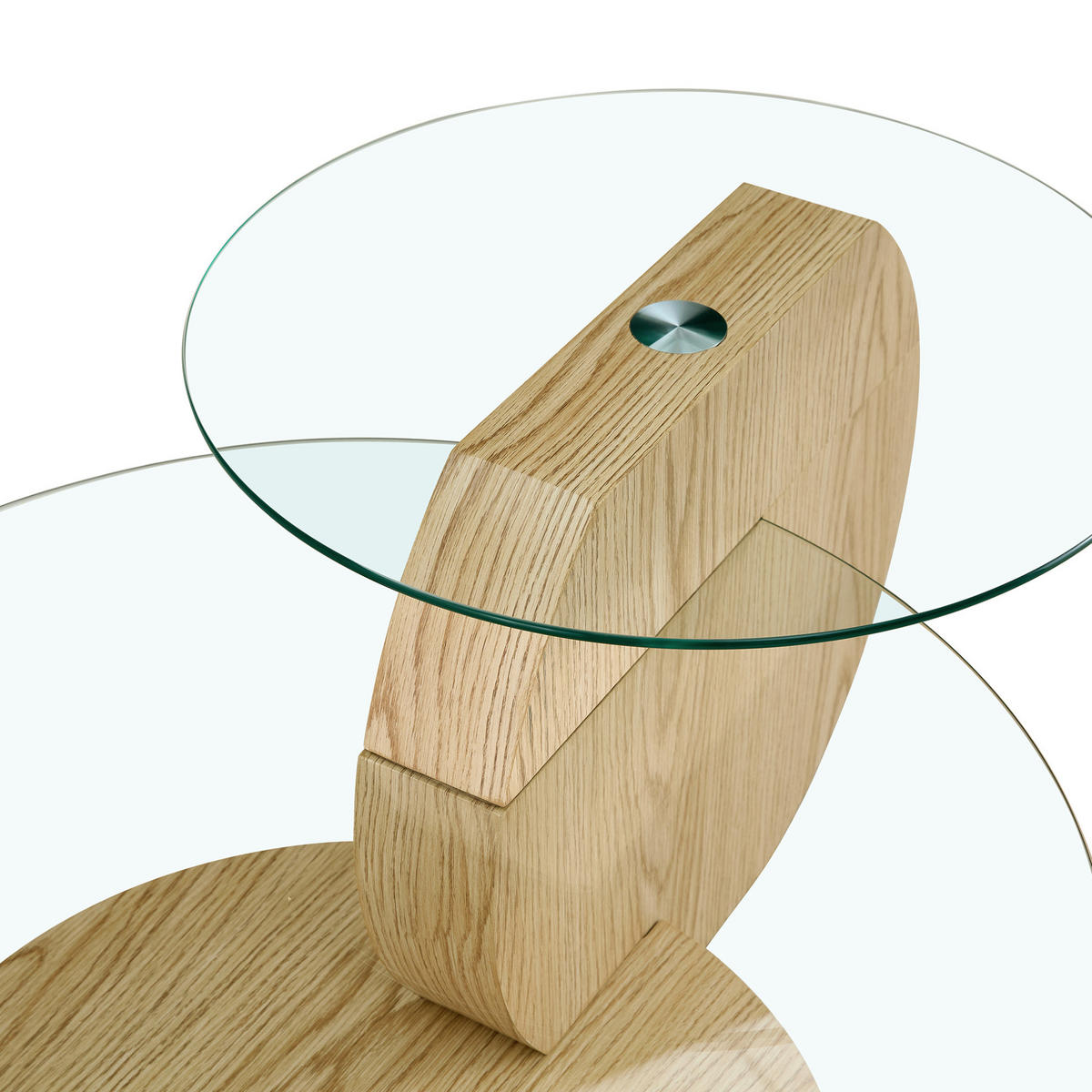 COUCHTISCH aus MDF & Glas Ø50/70 cm in Holz mit mehrstufigen Ablagen - Naturfarben, Glas (90/90/44cm) - Modfu