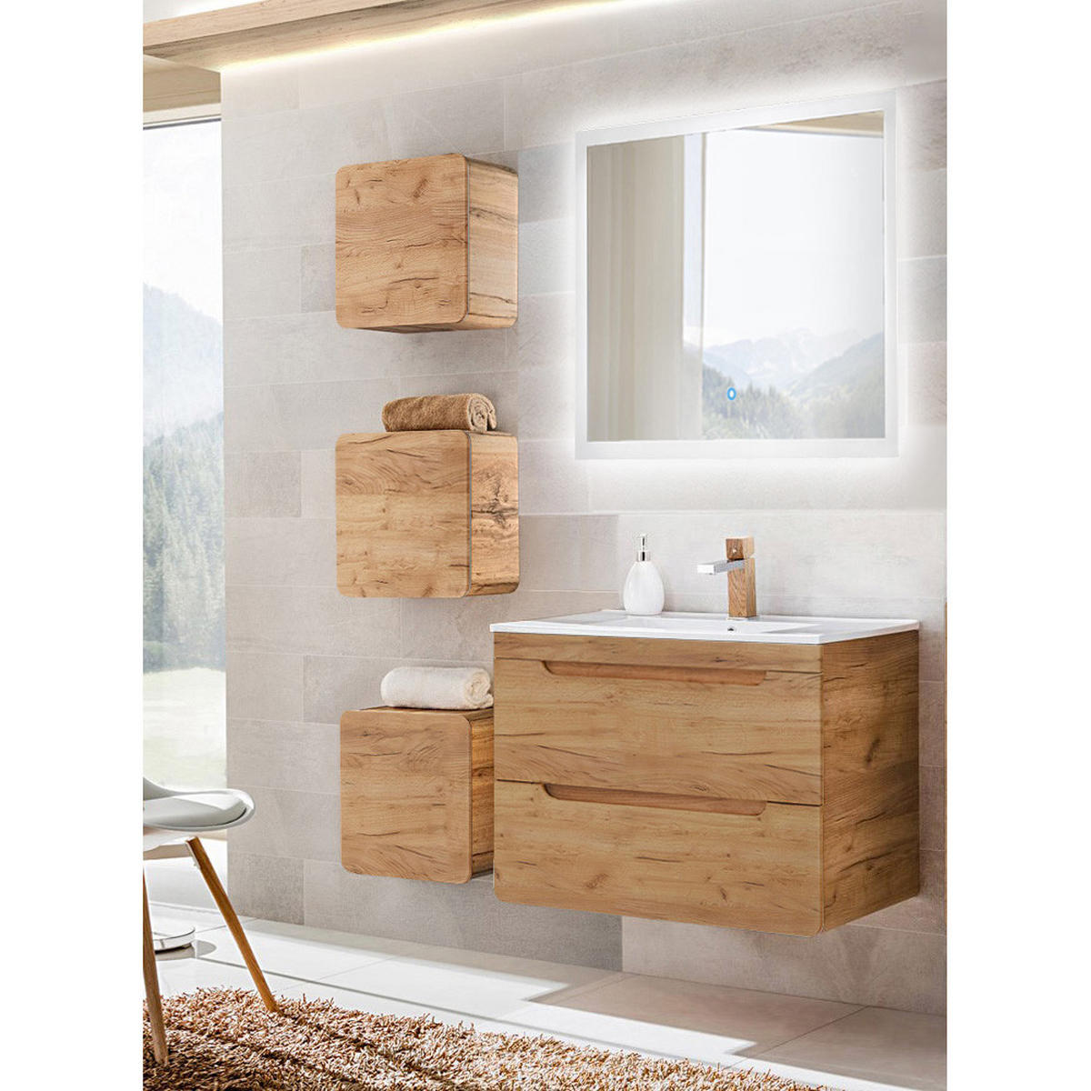 BADMÖBEL-SET 5-TLG. Luton-56 - Braun, Holzwerkstoff (130/200/46cm) - Lomado
