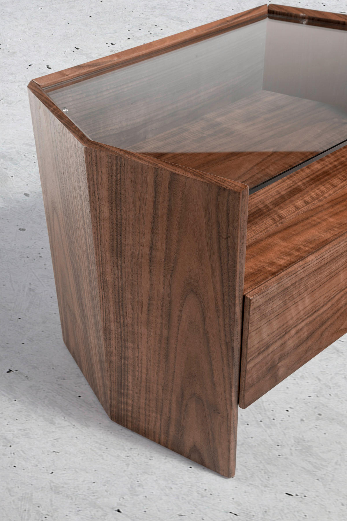 NACHTSCHRANK Nachttisch Nussbaum mit Platte aus gehärtetem Glas 65/45/50 cm - Nussbaumfarben, Glas/Holz (65/50/45cm) - ANGEL CERDA