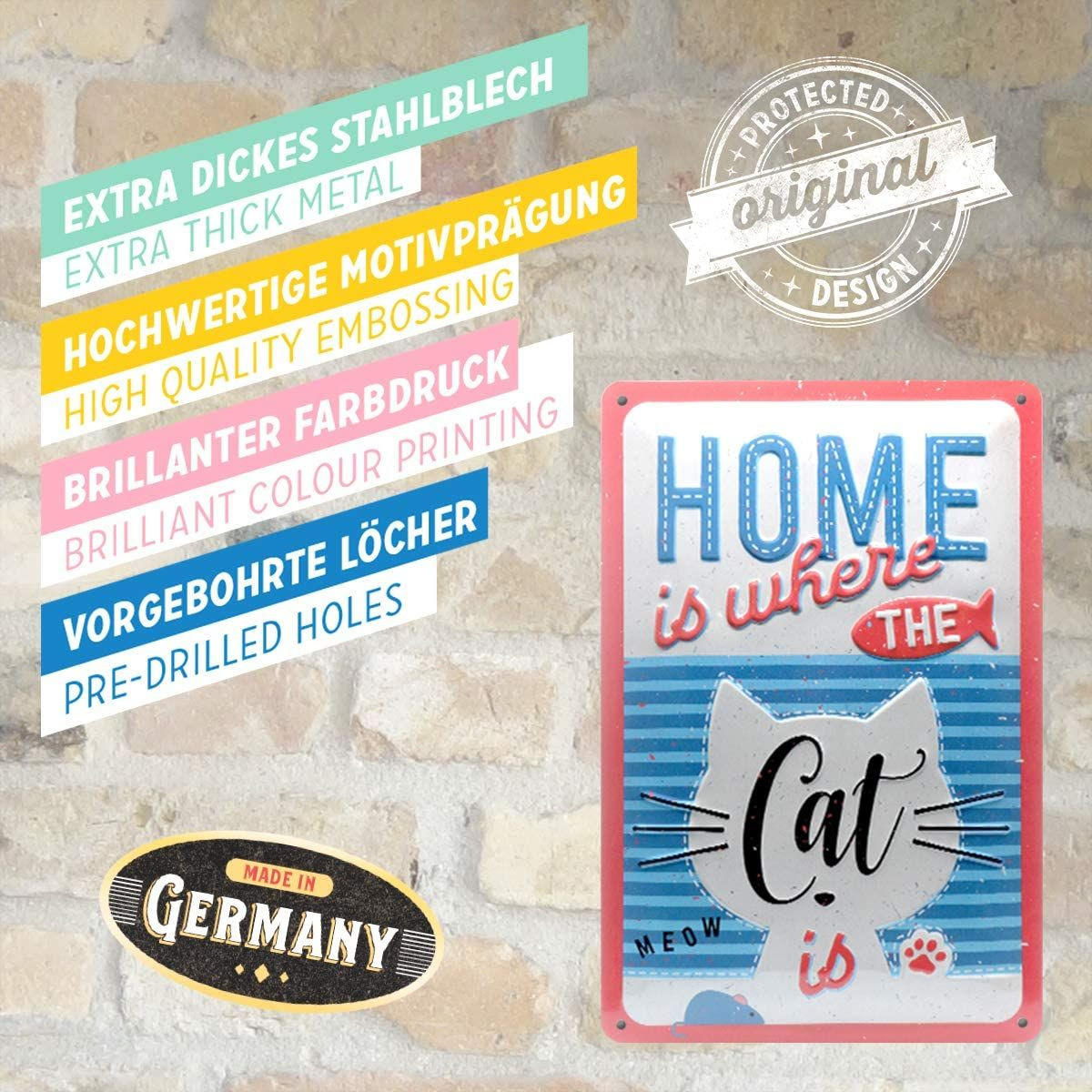 BLECHSCHILD 20/30 cm Pfotenschild Home is where the Cat is - Multicolor, Metall (20/30/0.2cm) - Nostalgic-Art
