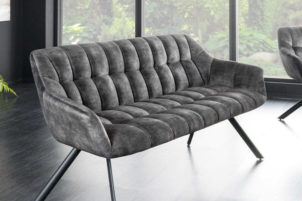 SITZBANK PAPILLON Samt Grau 165 cm - Schwarz/Grau, Textil/Metall (165/85/65cm) - riess-ambiente