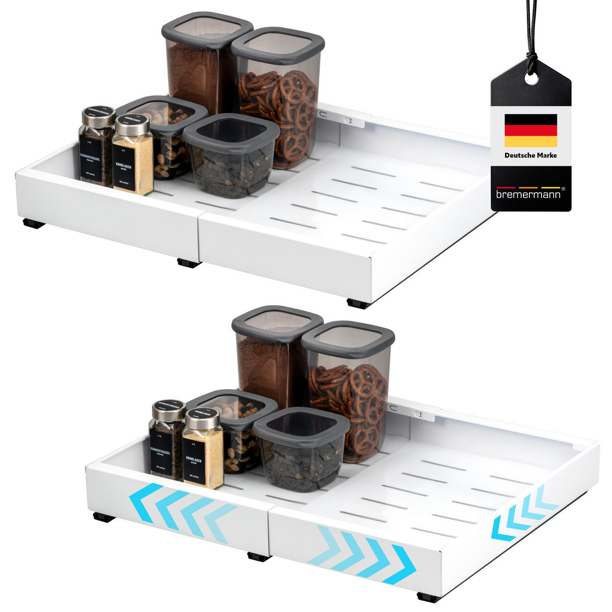TELESKOPSCHUBLADEN (2er Set), ausziehbar, Metall, weiß - Weiß, Metall (51/6/42cm) - bremermann