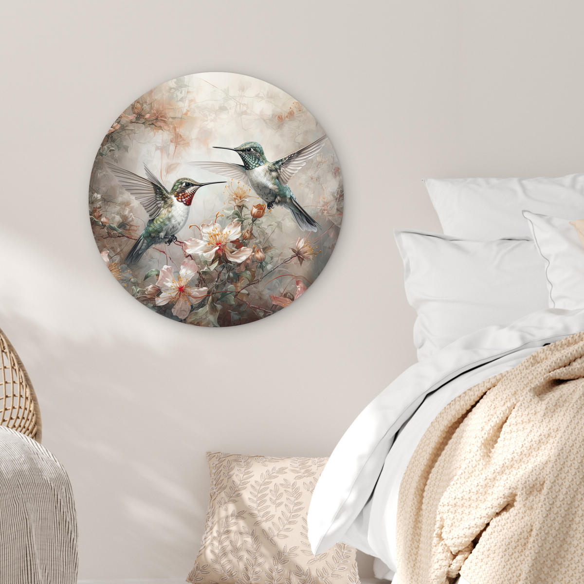 WANDBILD Kolibri - Vögel - Blumen - Pflanzen 60x60 cm - Hellgrün, Kunststoff (60/60cm) - MuchoWow