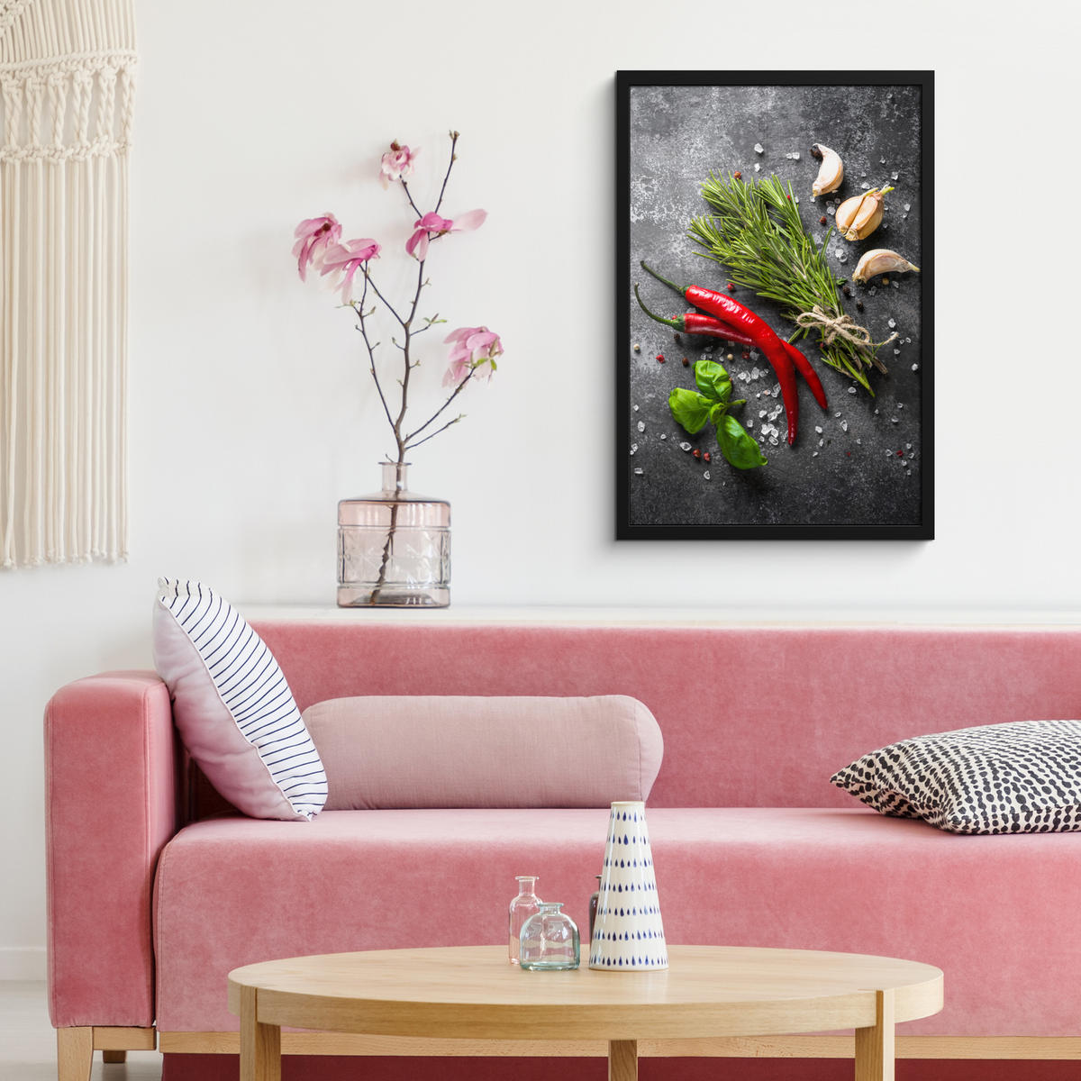 GERAHMTES BILD Pfeffer - Kräuter - Gewürze - Beton 40x60 cm - Dunkelgrau, Papier (40/60cm) - MuchoWow
