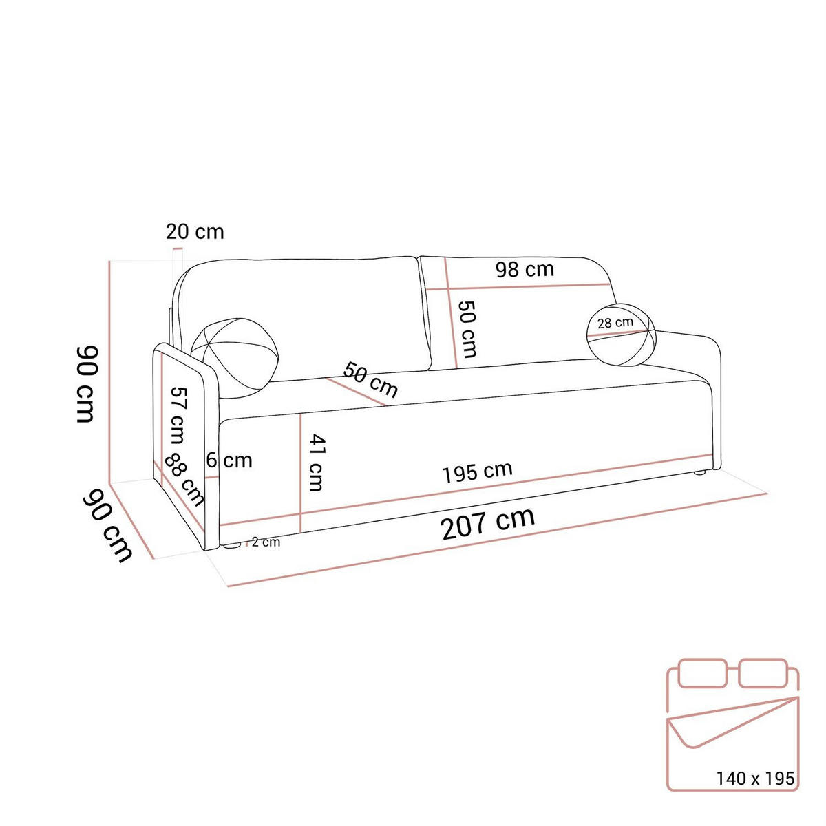 Schlafsofa CUDDLE mit Schlaffunktion und Bettkasten, Quelle 92 - Dunkelgrau, Textil (207/90/90cm) - Lookway