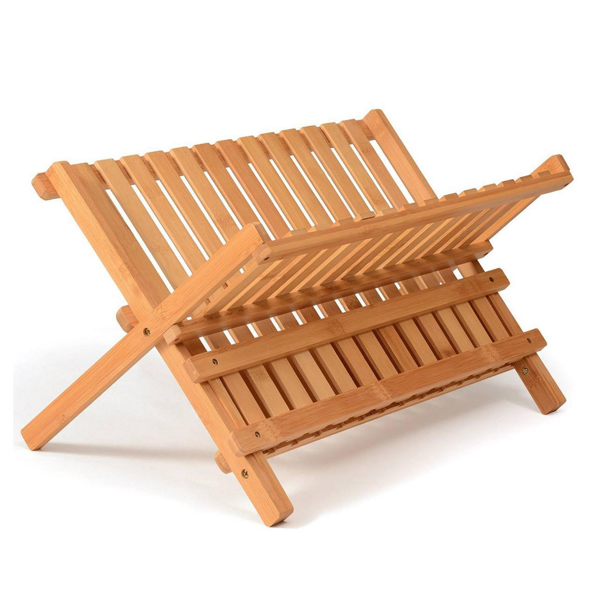 GESCHIRRTROCKNER Bambus Natur zweistufig klappbar 45×35×25 cm - Naturfarben, Holz (45/25/35cm) - Begryf