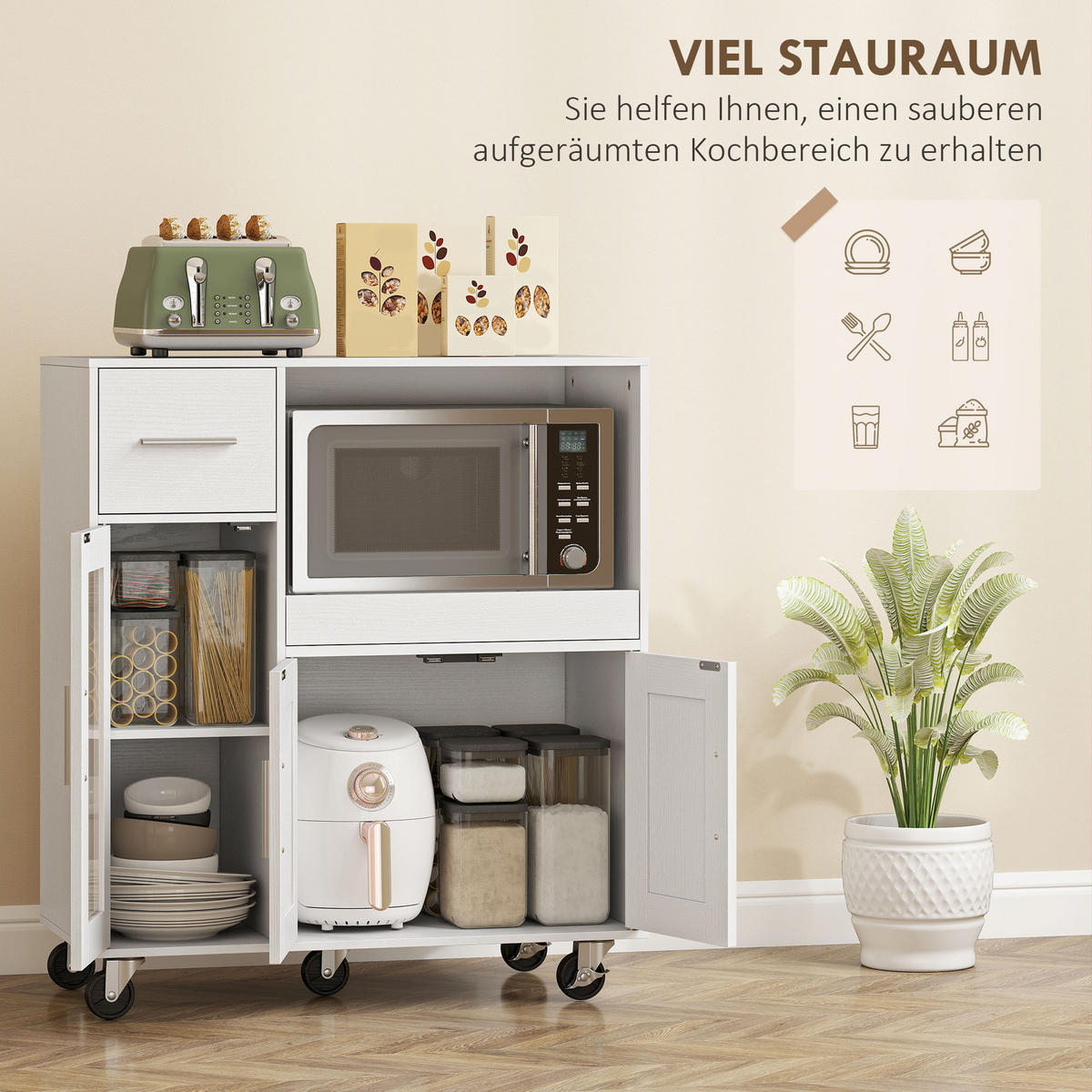 KÜCHENWAGEN mit Ausziehbarem Tablett Weiß - Silberfarben/Weiß, Holzwerkstoff/Metall (40/88.7/80cm) - HOMCOM