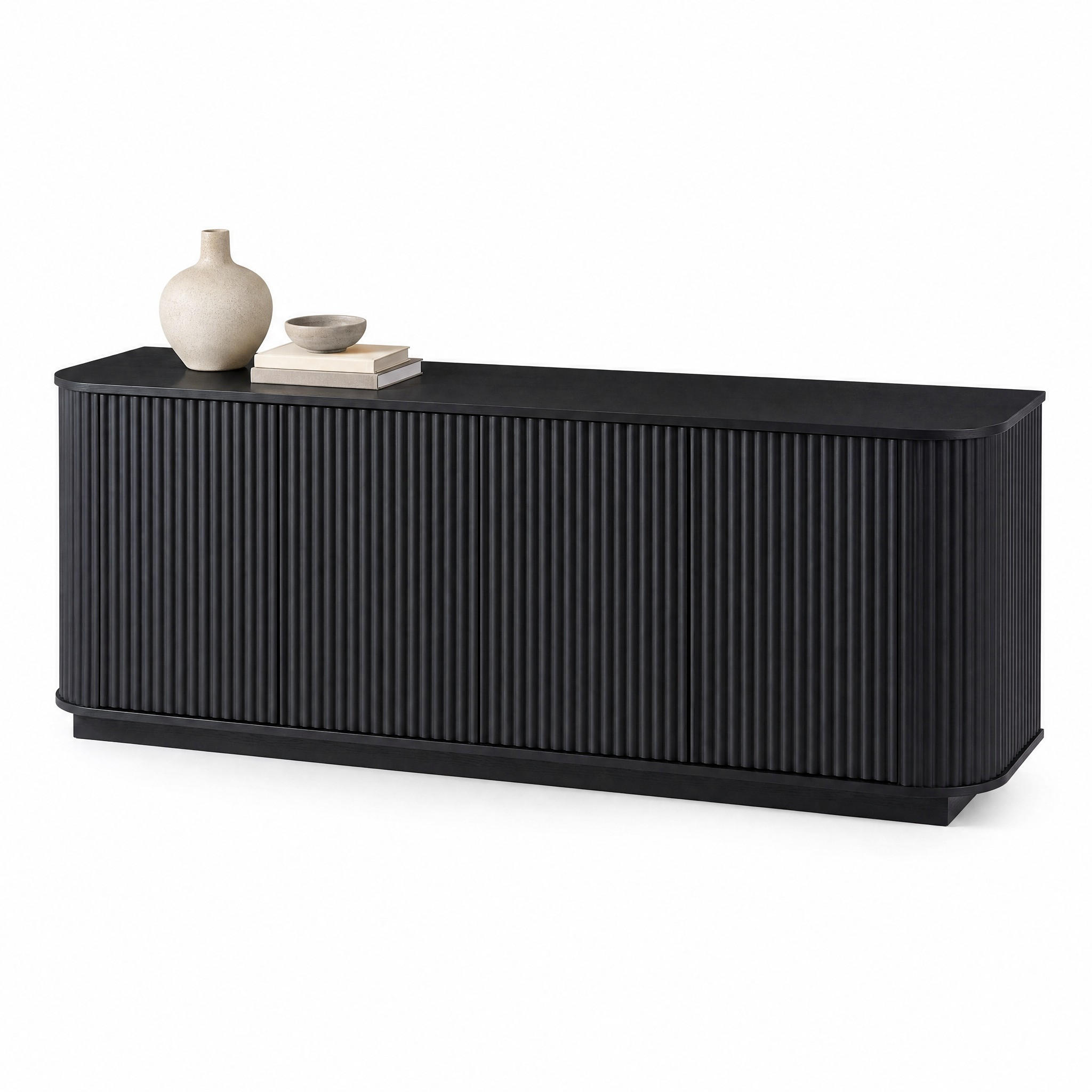 SIDEBOARD 162.5/38/61 cm Schwarz aus MDF mit Wellenmuster - Schwarz, Metall (38/61/162.5cm) - OKMYHOME