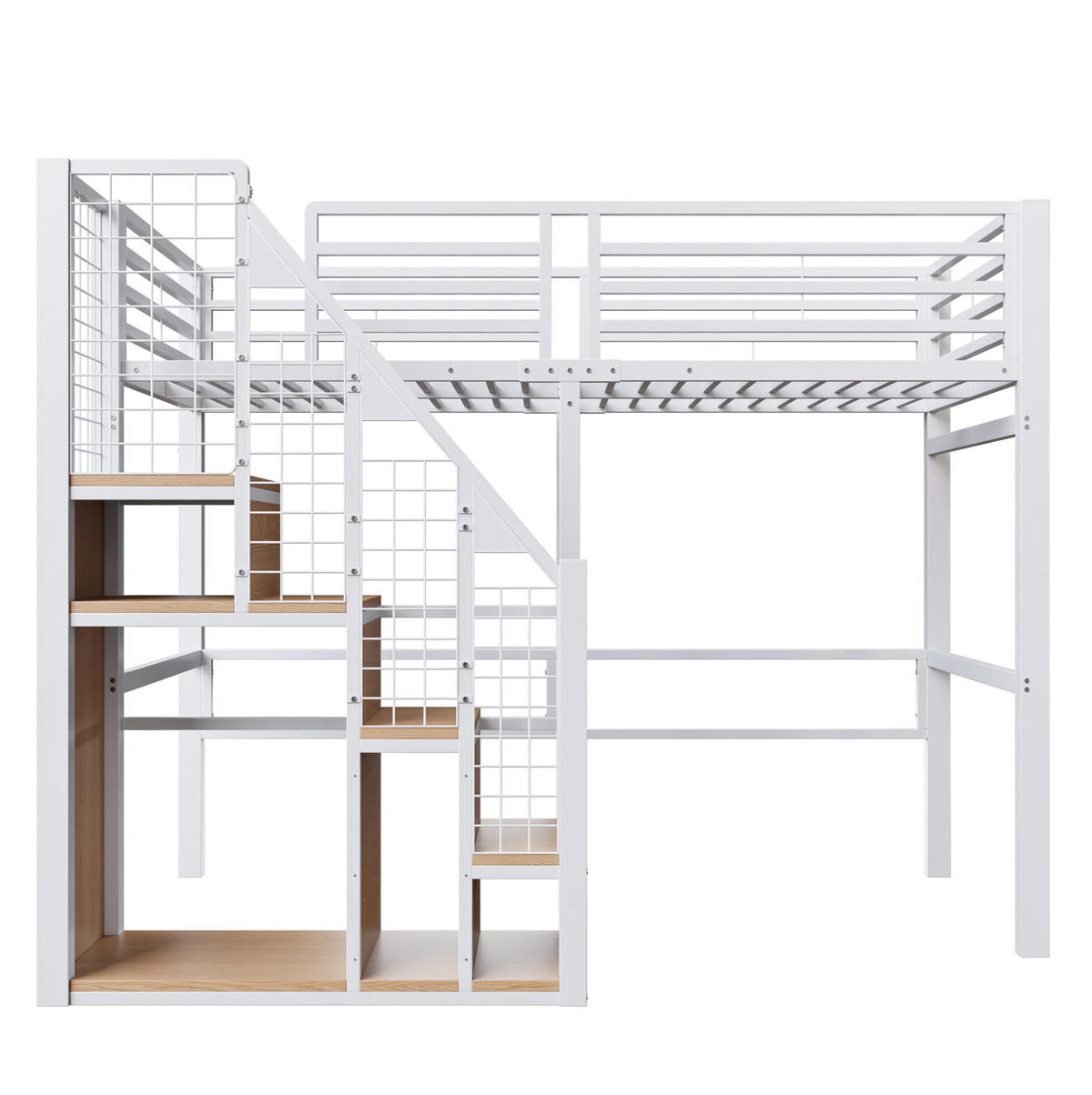HOCHBETT aus Metall und MDF 90x200 cm Weiß mit Stauraum, Treppe und Ablagefläche - Weiß, Metall (90/200cm) - IVMEU