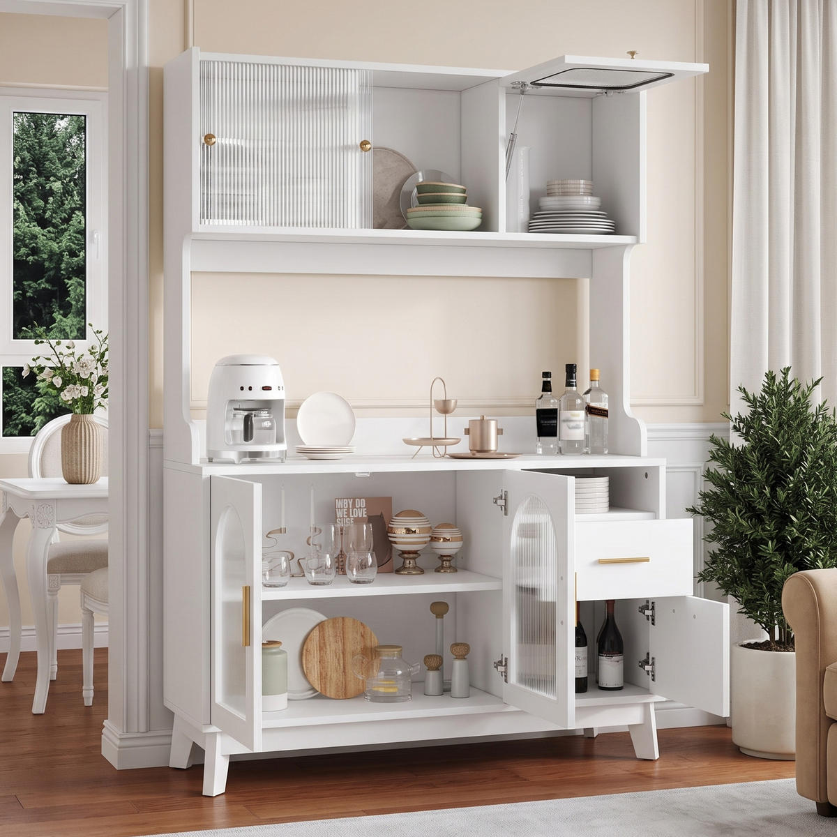 BUFFETSCHRANK 120x40x178 cm, 2 Steckdosen, USB-A/USB-C-Anschlüsse, Weiß - Weiß, Holzwerkstoff (120/178/40cm) - FOHERE