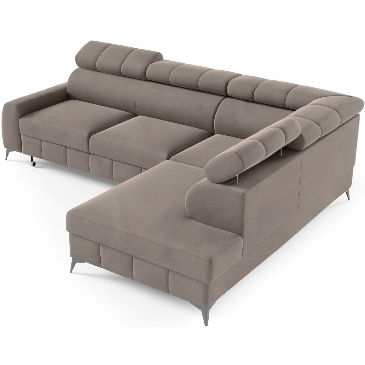 ECKSOFA London Hellbraun Velours - Hellbraun/Schwarz, Textil/Metall (274/203cm) - Selsey