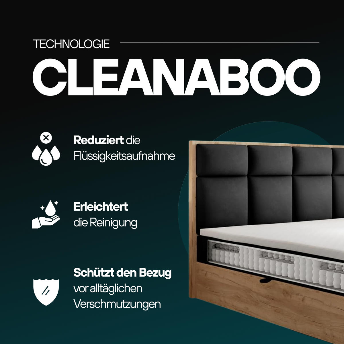 BOXBETT 160 x 200 cm mit Bettkasten und Taschenmatratze H3, SELVA mit Topper 5 cm und Holzelemente, Schwarz - Schwarz, Holzwerkstoff/Kunststoff (160/200cm) - Trada
