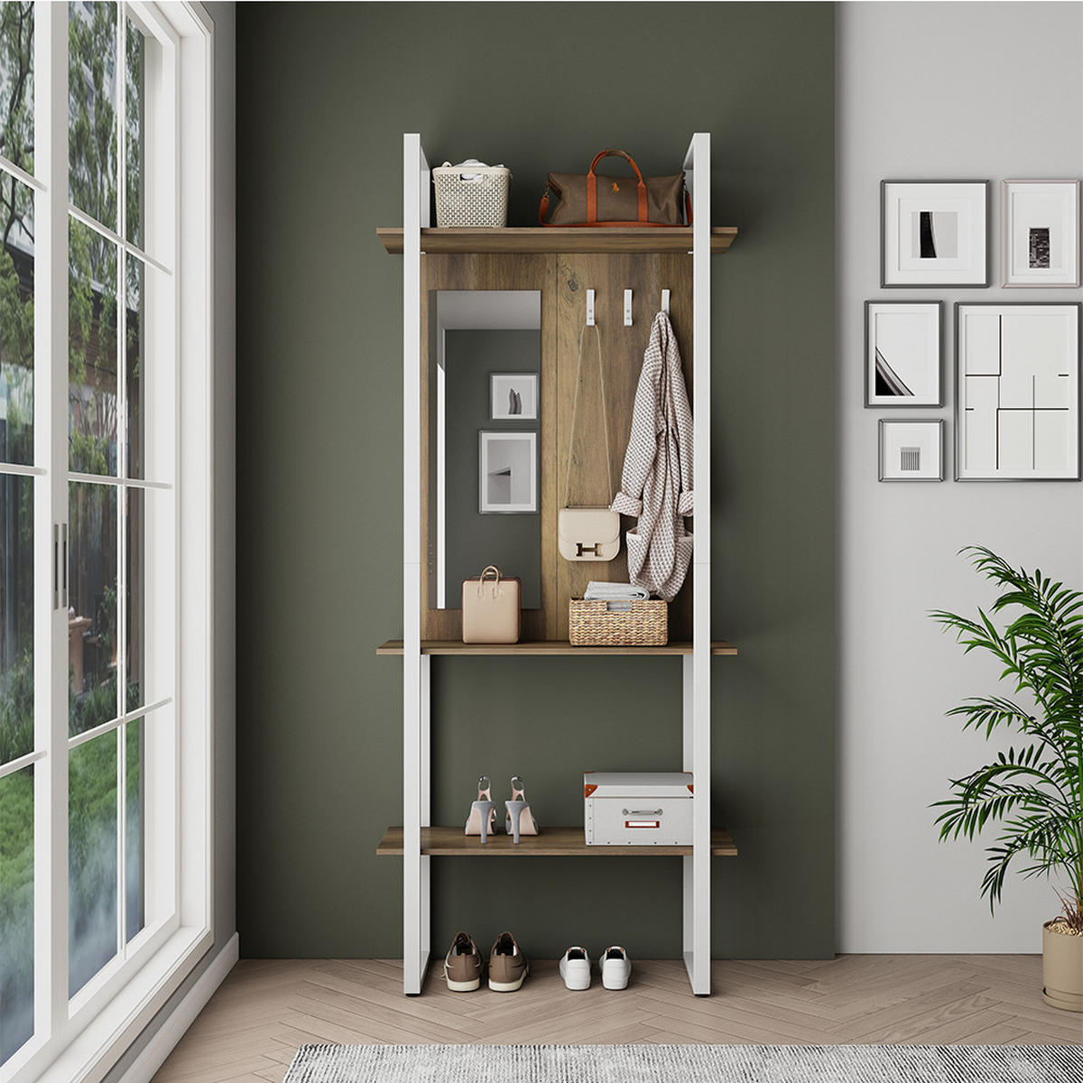 GARDEROBE Livi Weiß 90 x 215 cm mit Hacken und Spiegel - Weiß, Holzwerkstoff (90/215/35cm) - Vicco