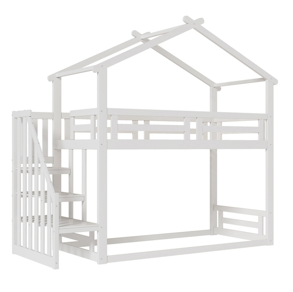 ETAGENBETT 90/200 cm mit Hausdesign, Sicherheitsleiter und Stauraumregal, Weiß - Weiß, Holzwerkstoff (90/200cm) - Redom