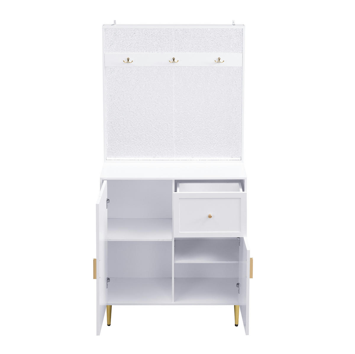 DIELENGARDEROBE 80/35/175,5 cm in Weiß mit Schuhaufbewahrung und Haken - Weiß, Holzwerkstoff (80/175.5/35cm) - BEAOK