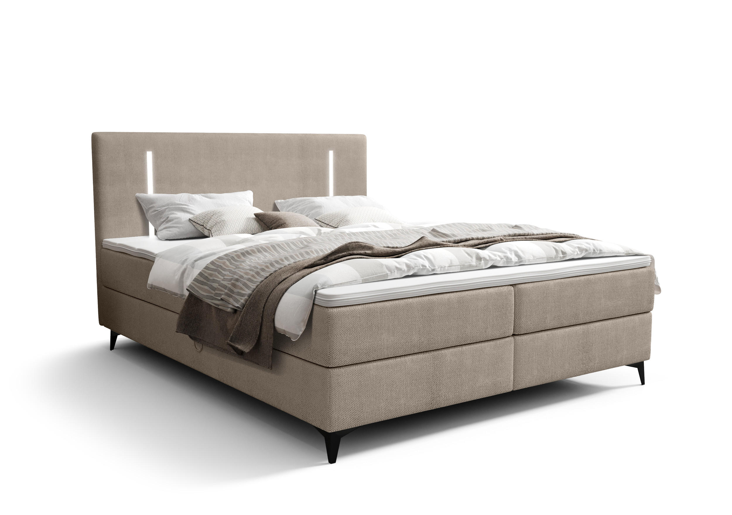 BOXBETT ONO mit Matratze H3, Bonell und Topper 160x200 CURIO 11 - Braun, Textil (160/200cm) - Bedante