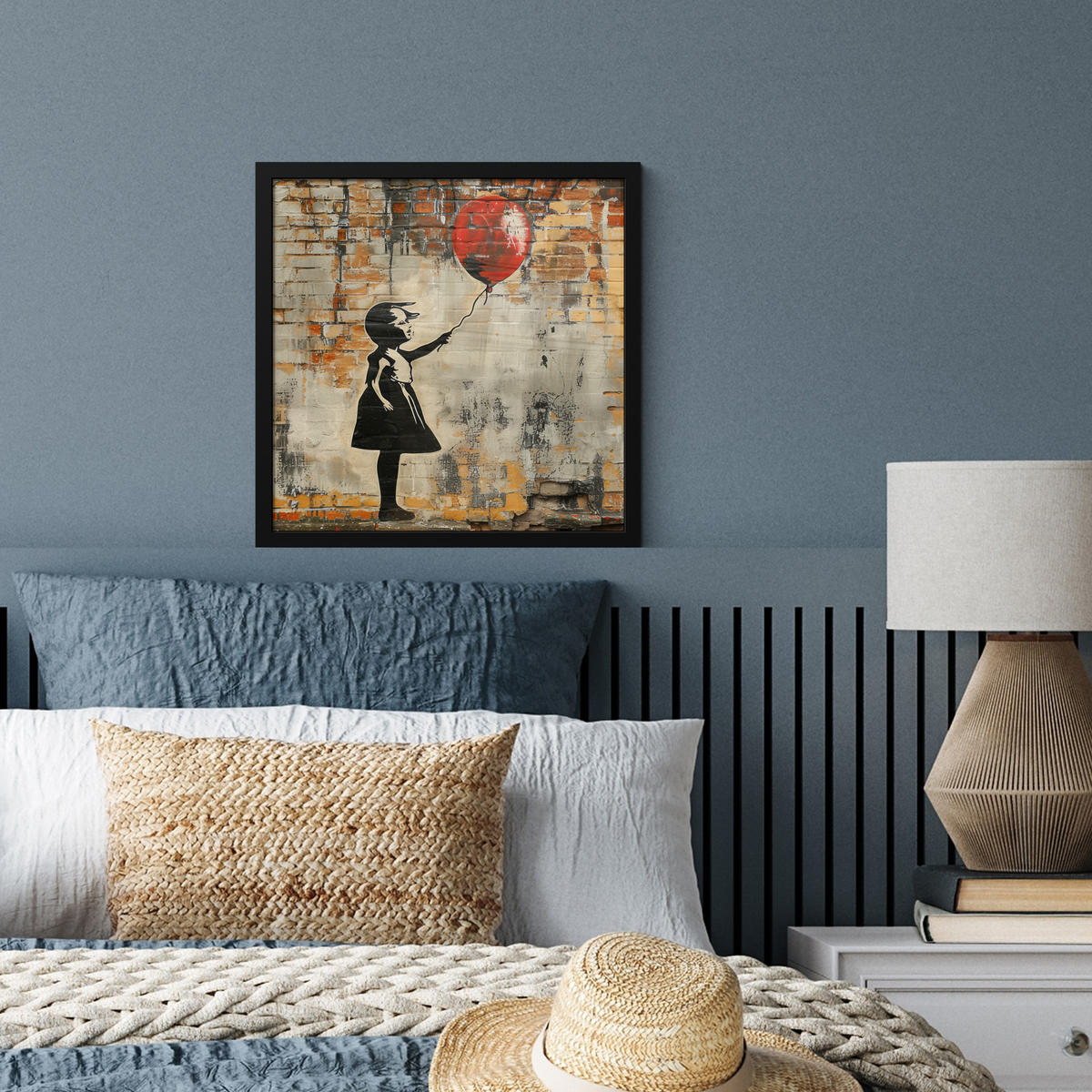 ZARÁMOVANÝ PLAGÁT Graffiti - Banksy - Dievča - Street art 40x40 cm - piesková, papier (40/40cm) - MuchoWow