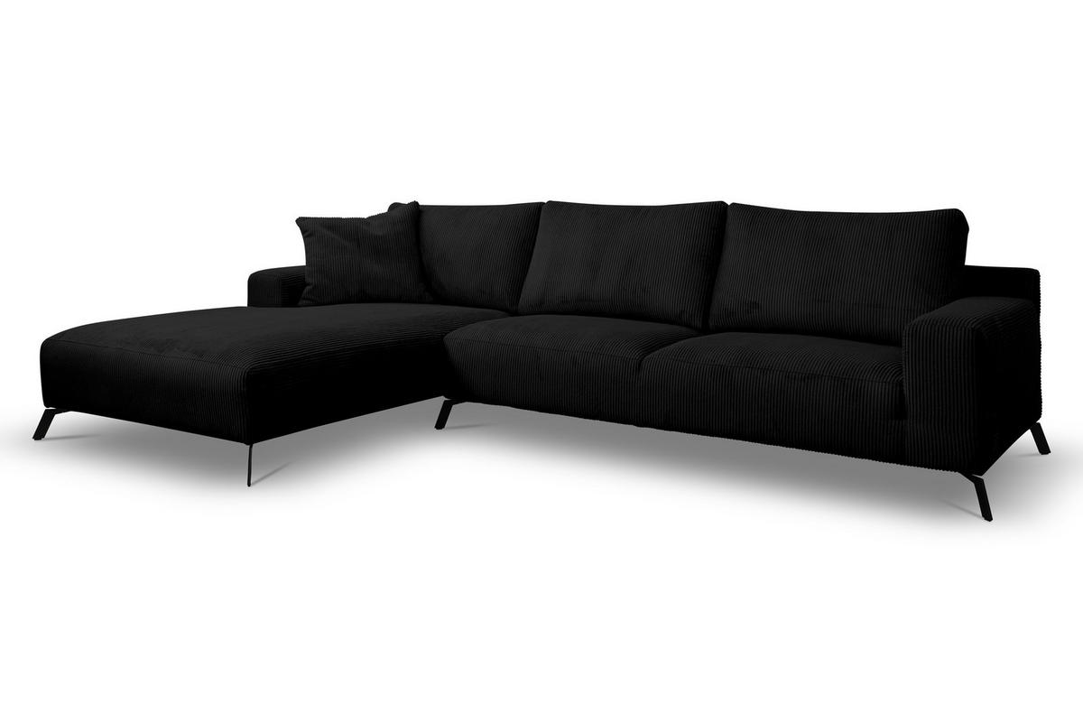 ECKSOFA Aspen in L-Form, Coach Farbe: Schwarz, Cordstoff, Ottomane Links - Schwarz, Textil (187/312cm) - VENASI MÖBEL