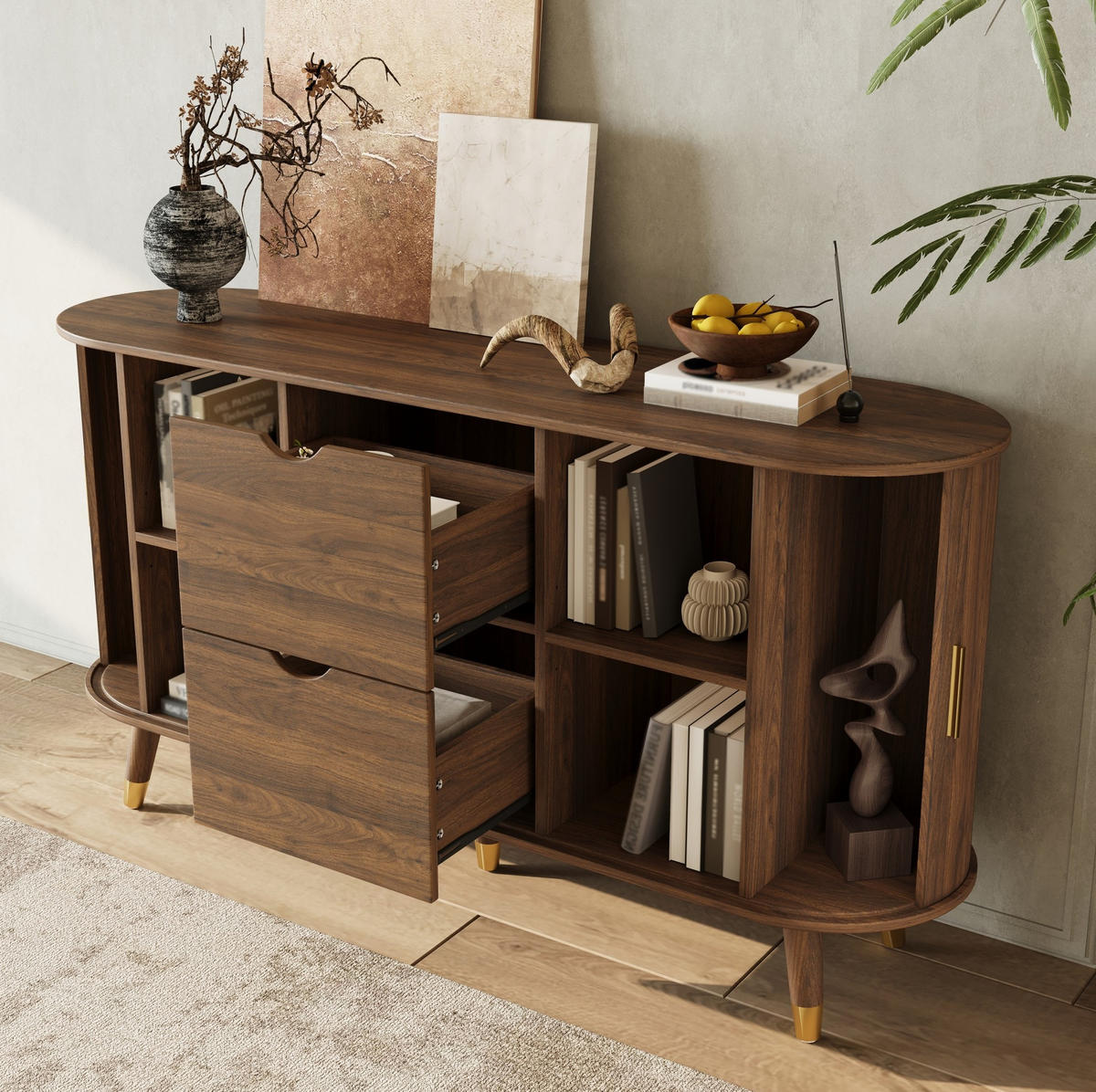 KOMMODE aus MDF 140x40x79,5cm in Nussbaum mit Schubladen - Nussbaumfarben, Holzwerkstoff (140/79.5/40cm) - Modfu