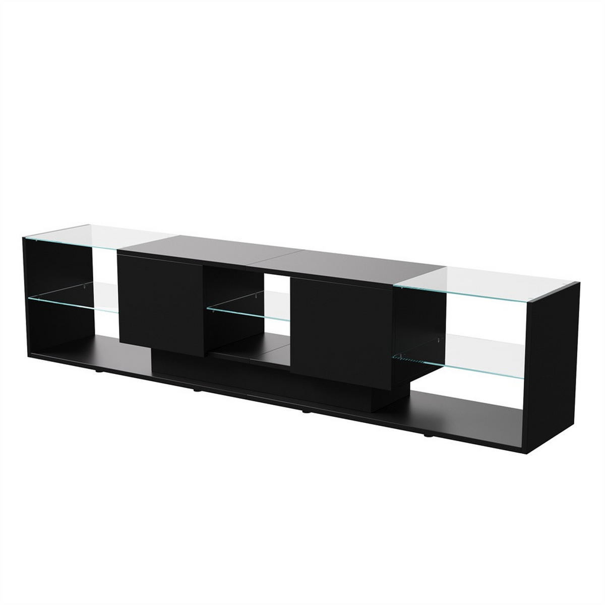 TV-LOWBOARD 200 cm - mit LED-Beleuchtung und Glasablage - Hochglanz Schwarz - Schwarz, Holzwerkstoff (35/45/200cm) - DELFA