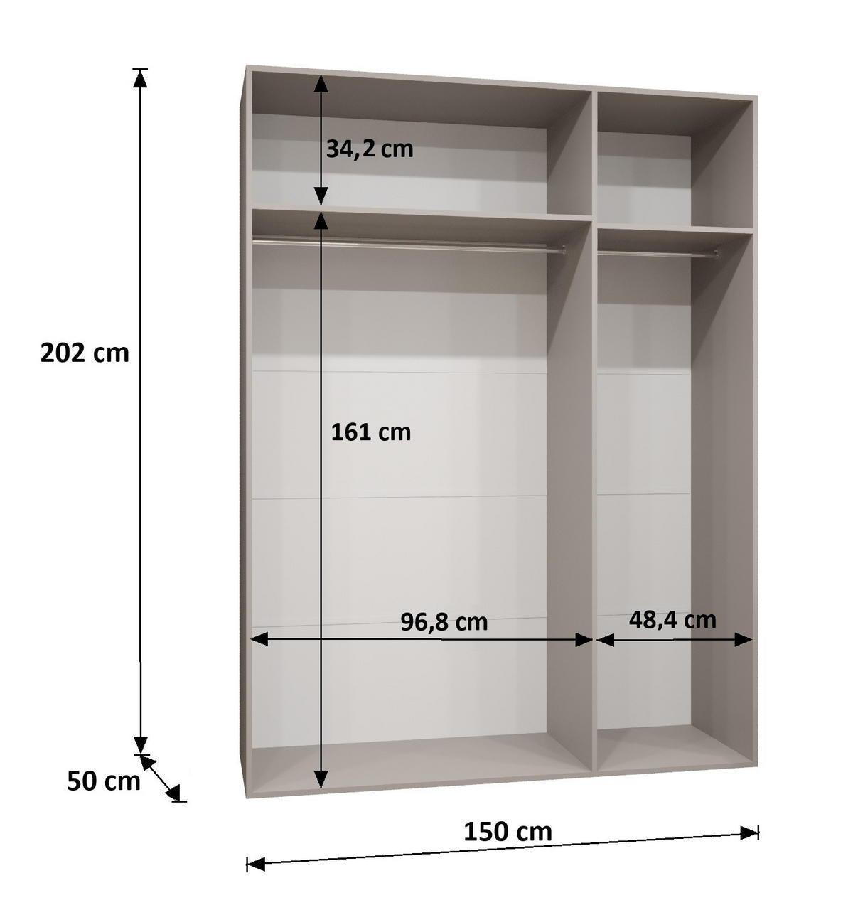 DREHTÜRENSCHRANK 202/150/52 3-türig - Schwarz, Holz (150/202/52cm) - MÖBEL KRYSPOL