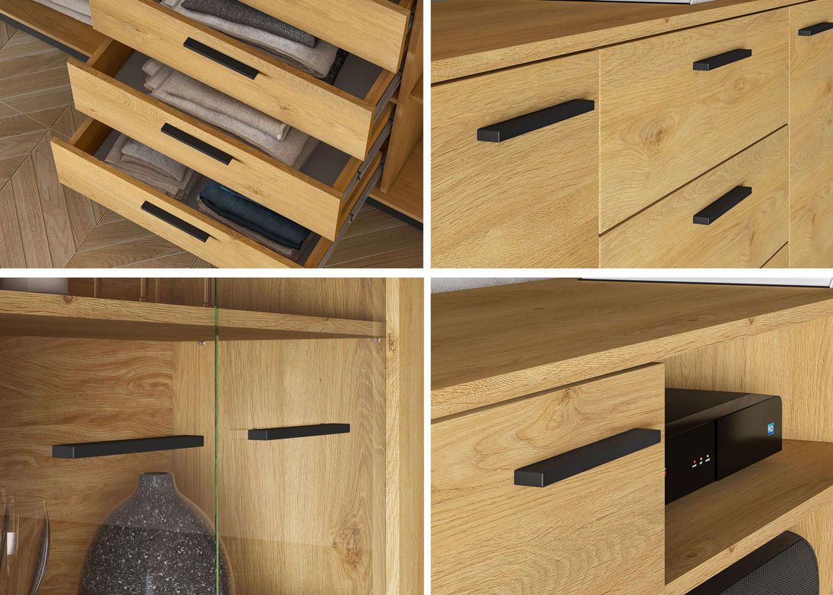 KLEIDERSCHRANK Modesto Eiche Style hell / Schwarz 92 / 55 / 196 cm - Hellbraun/Eichefarben, Holz/Holzwerkstoff (92/196/55cm) - Feldmann-Wohnen