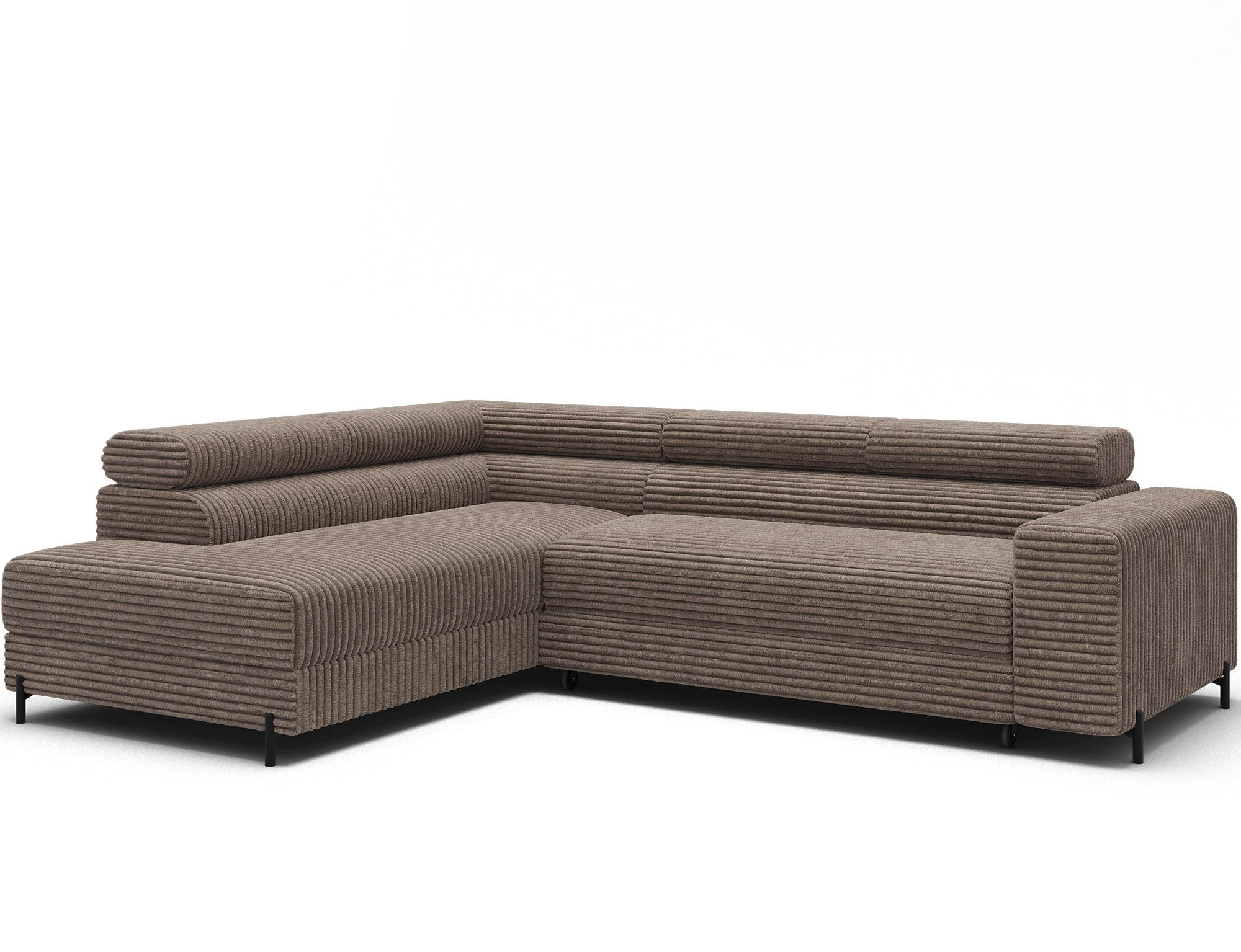 ECKSOFA COLESIO L-Form, Schlaffunktion, Bettkasten, verstellbare Kopfstützen, Wellenfederung, Metallfüße, breiter Cordstoff - Beige/Schwarz, Kunststoff/Metall (269/204cm) - Wohnideebilder